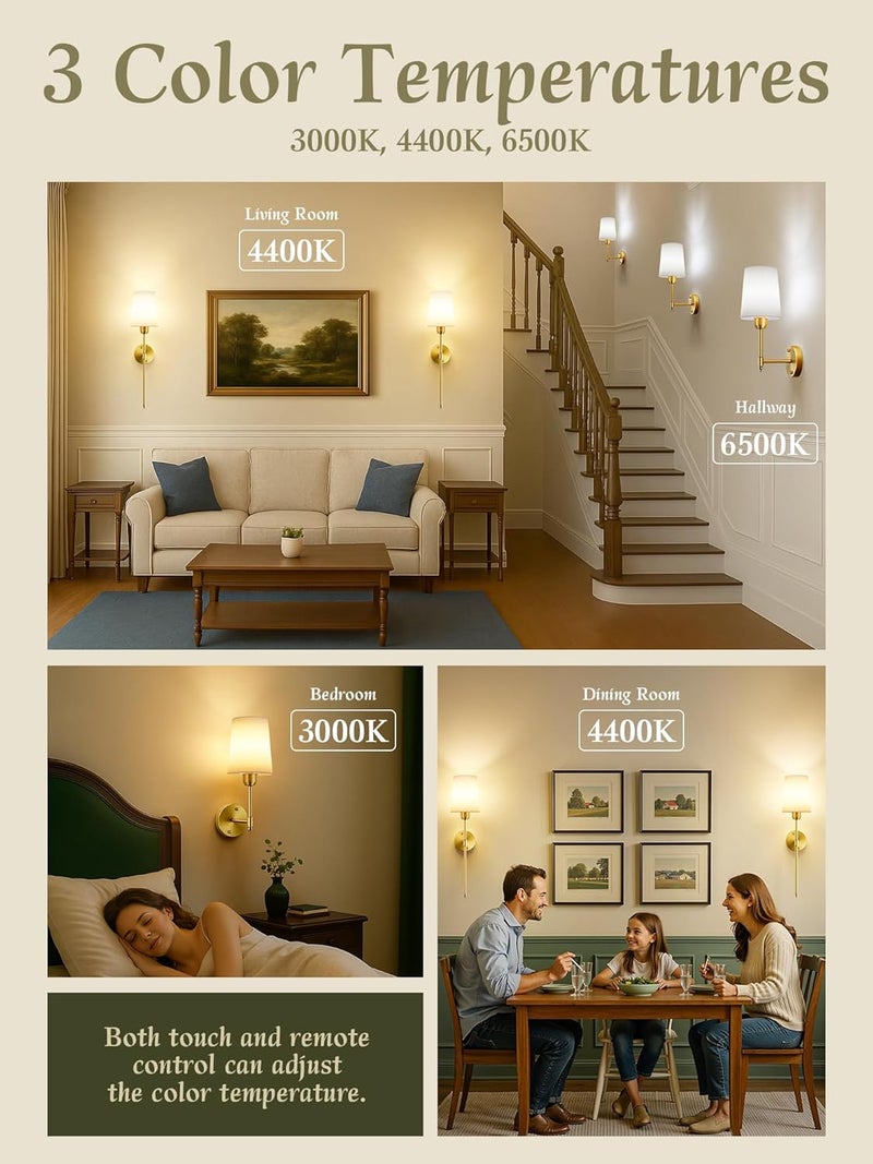 SyncGlow Battery Operated Wall Sconces Set of 2, Bronze Wireless Wall Lights with Rechargeable Magnetic Bulbs and Remote, Dimmable & 15 RGB Colors Wall Lamps for Bedroom Living Room Hallway 23Inch - Image 5
